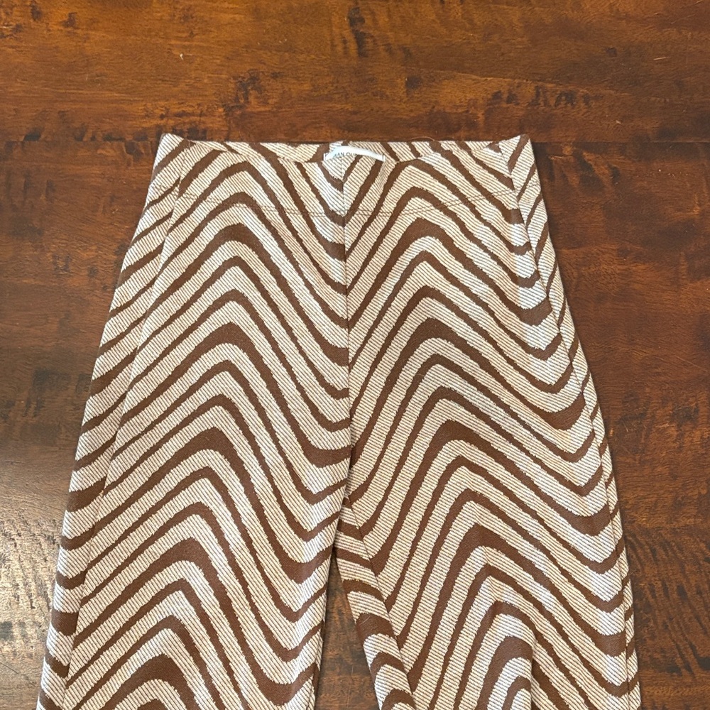 Urban Outfitters Brown and Cream Wave-Print Bootcut Pants